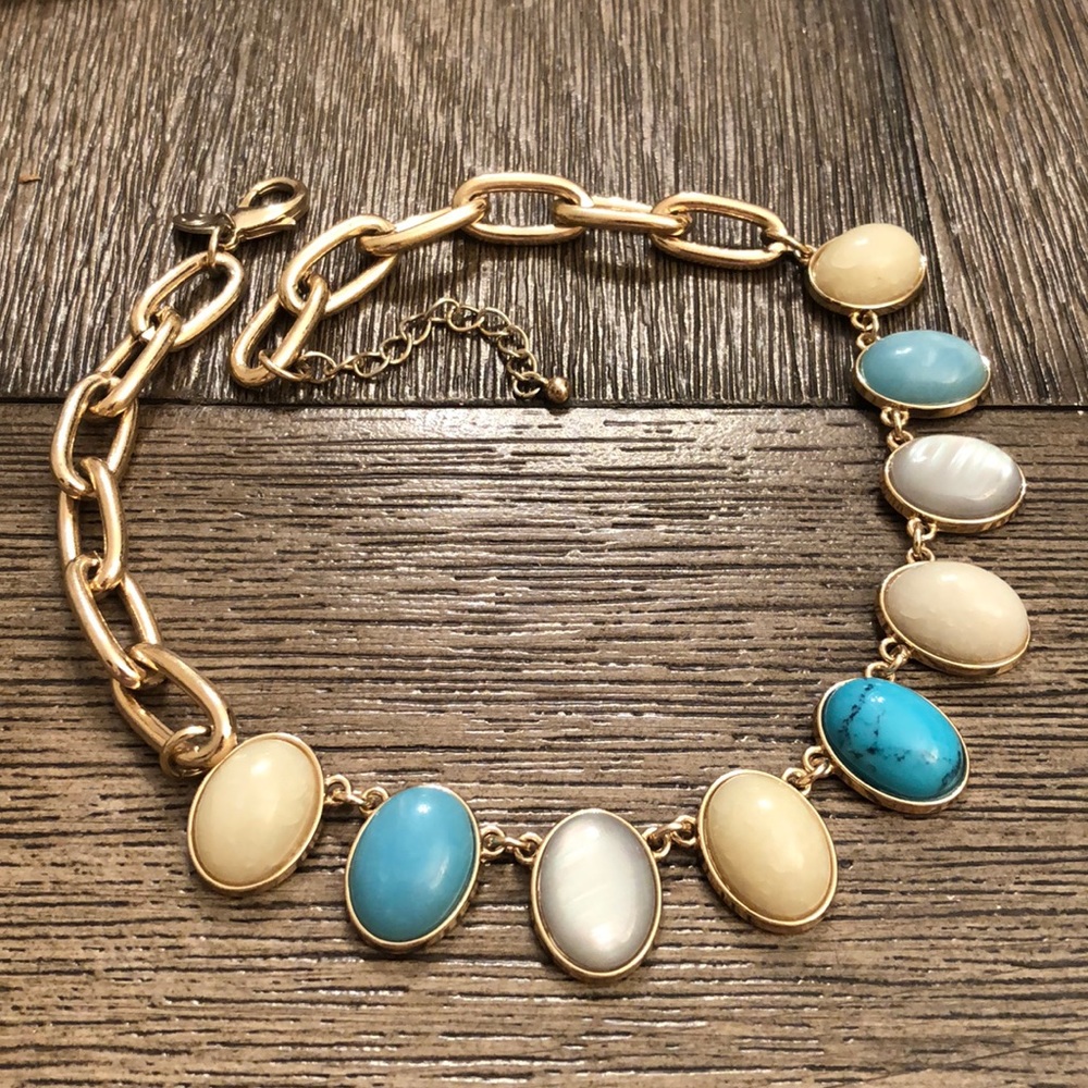 Fashion Jewelry Goldtone Chain & Faux Oval Gems